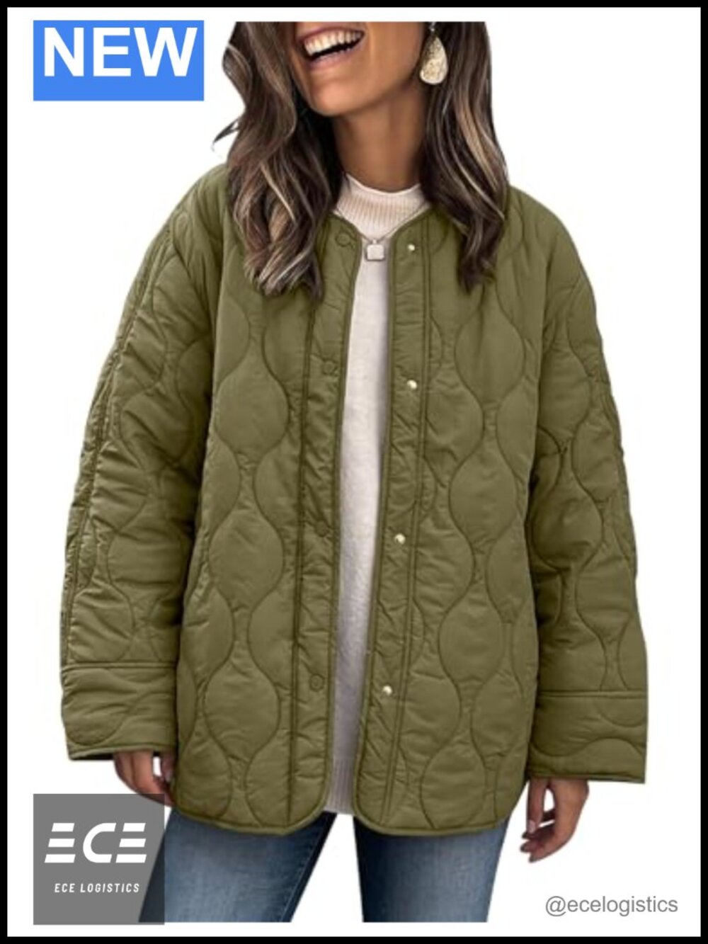 Women's Oversized Lightweight Quilted Puffer Jacket Snap Front Fall Winter